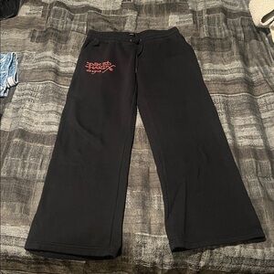 Ed Hardy Black Wide-Leg Pants with Red Logo